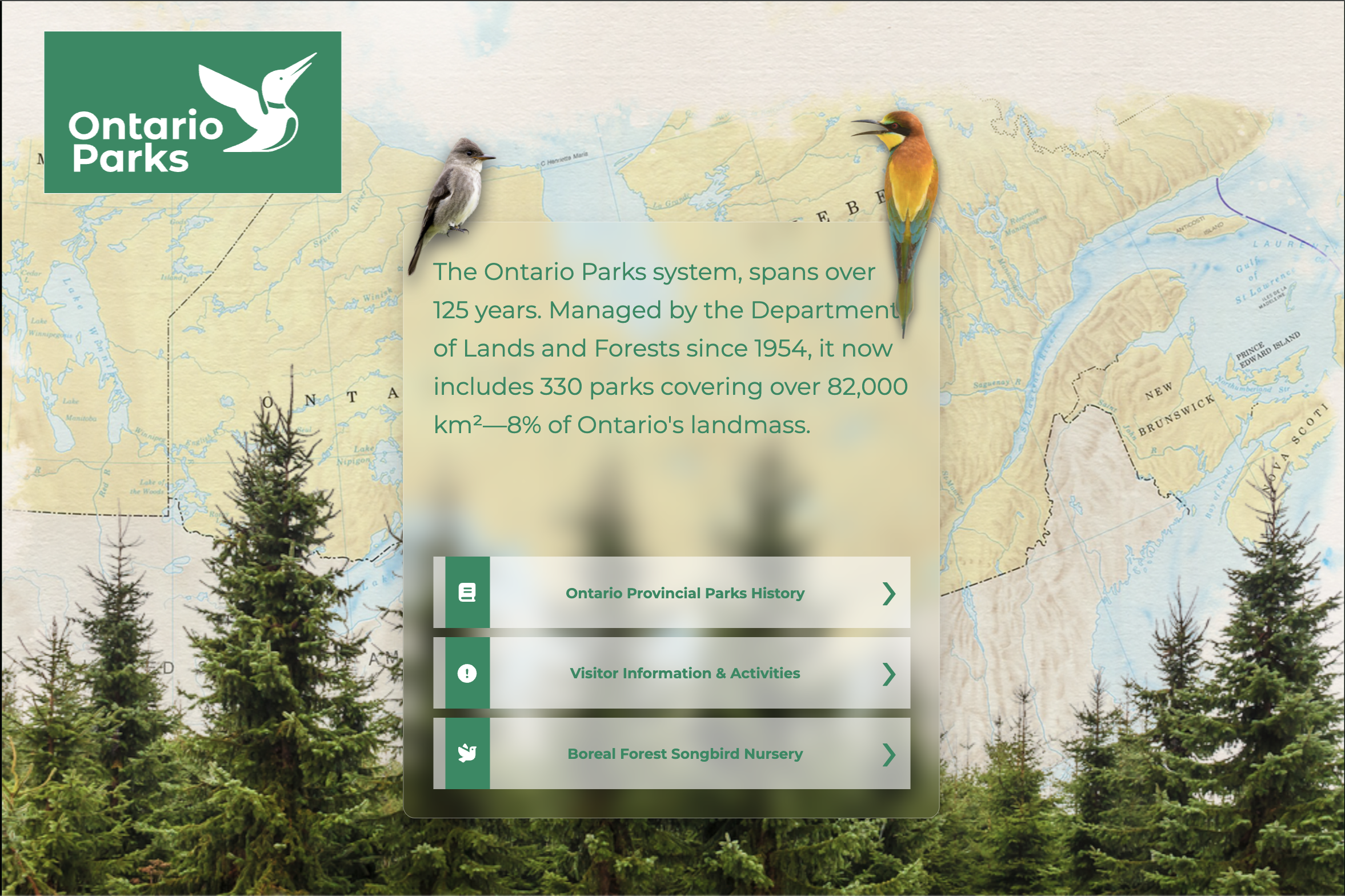 Ontario Parks Kiosk Home Screen
